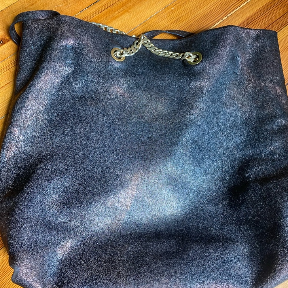 Y2K Lanvin Paris Carry Me black metallic brown Leather Chain-Accent Tote Bag - Picture 6 of 16